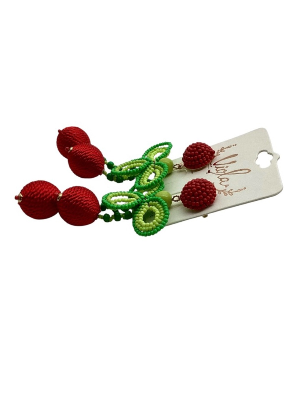 Viola Seed Bead and Woven Cherry Stud Earrings (NWT) - Picture 7 of 9